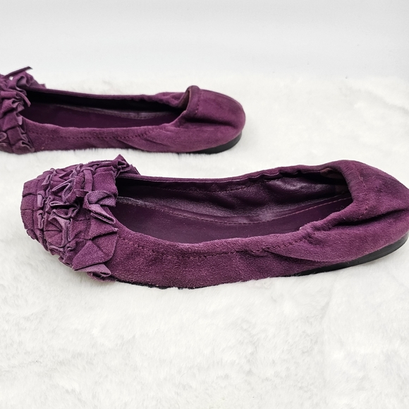 MIU MIU purple leather suede ruffle toe flats 35.5 - Picture 4 of 9
